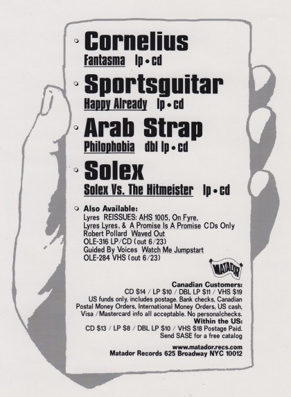 Matador Records, Zine Ad, 1998